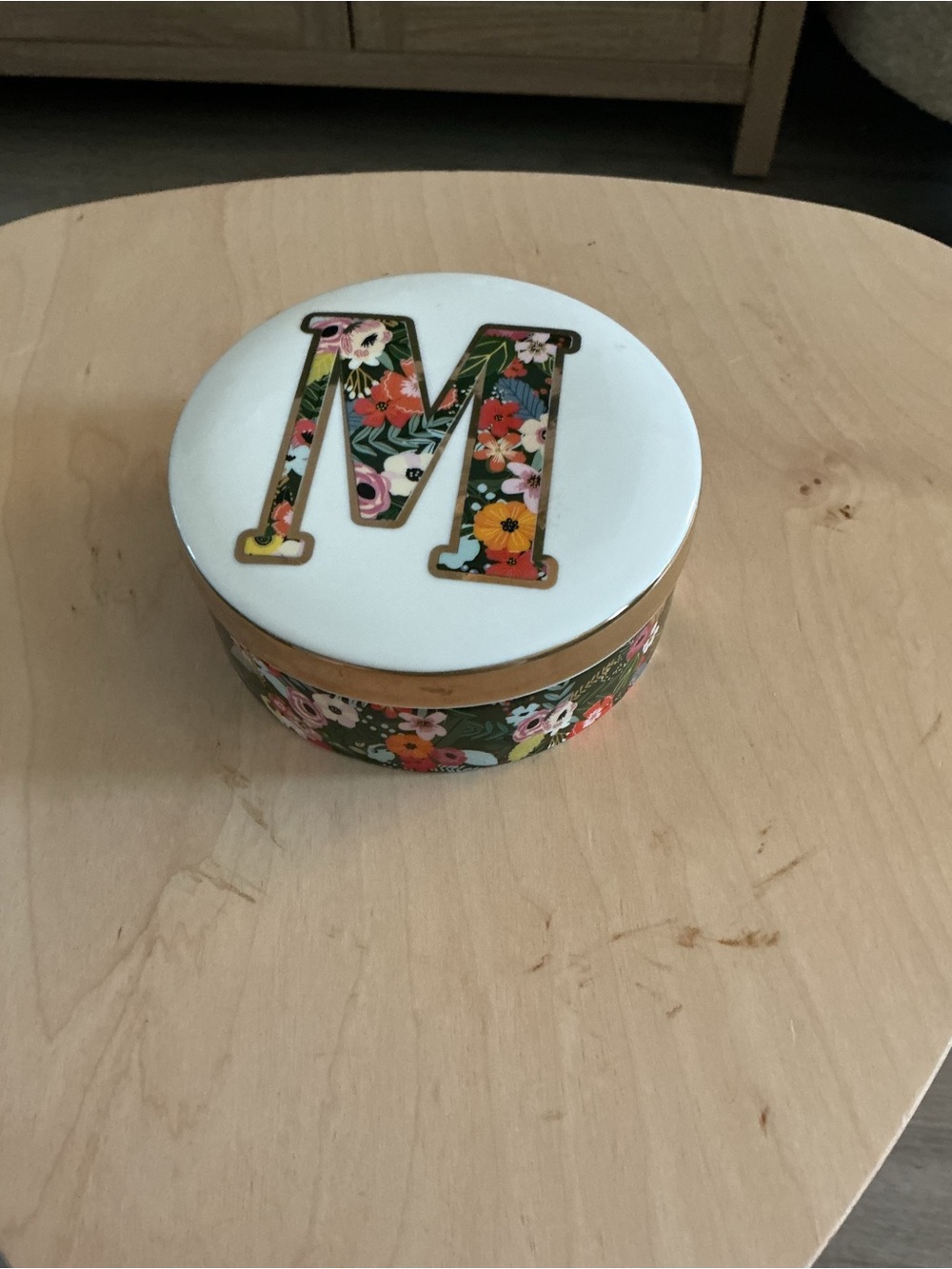 Monogram M Floral Round Jewelry Bowl